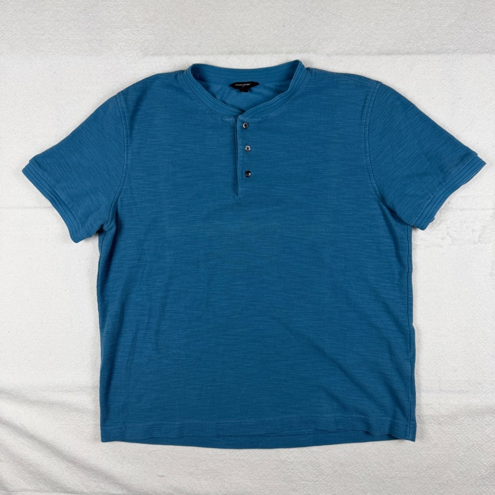 Banana Republic Mens Teal Blue Slub Cotton Short Sleeve Henley Shirt Size Large